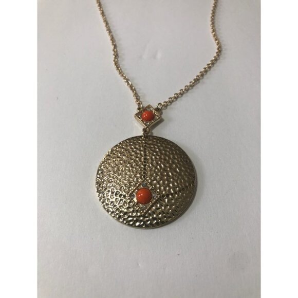 Avon Goldtone Orange Pendant Long Chain Necklace 28” - Picture 2 of 6